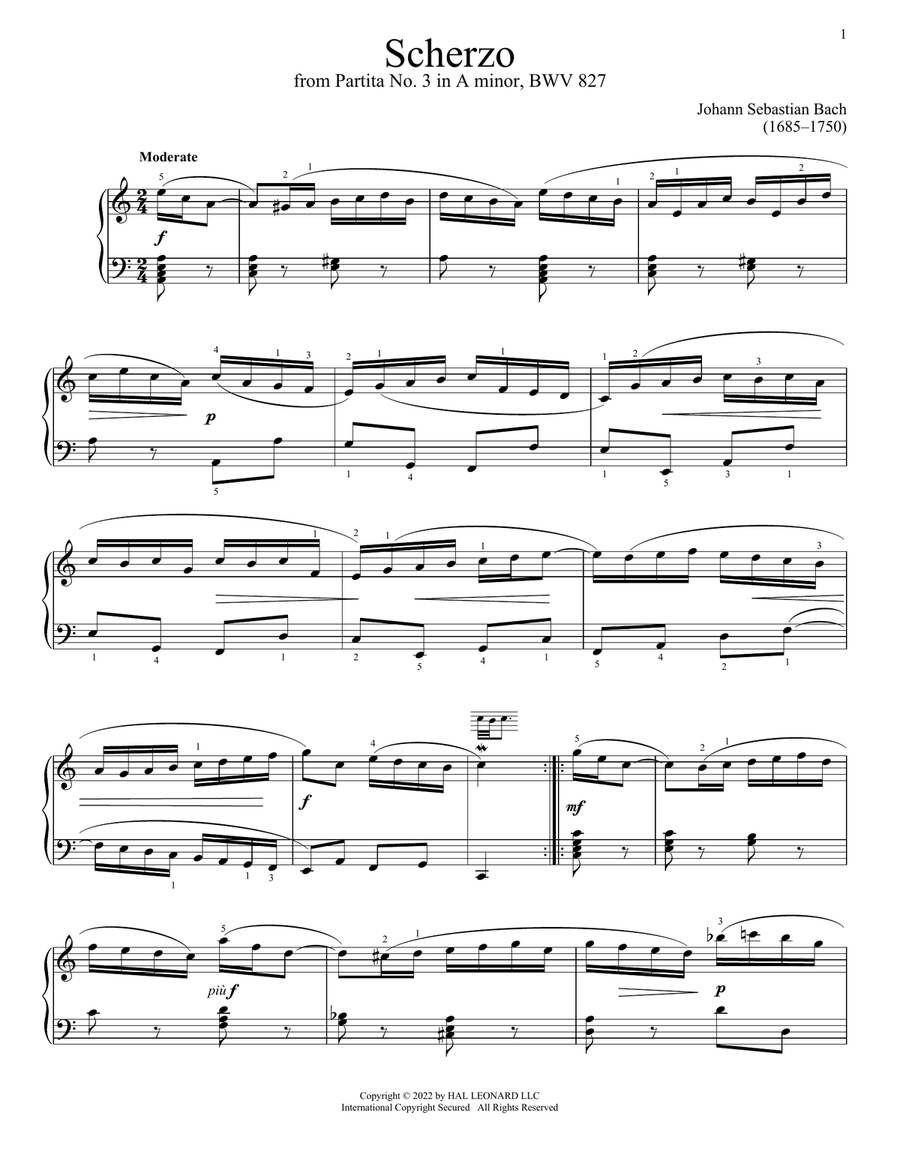 Scherzo, BWV 827 Piano Solo scores gallery preview page 1