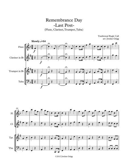 Remembrance Day. 'Last Post' (Flute, Clarinet, Trumpet, Tuba) image number null