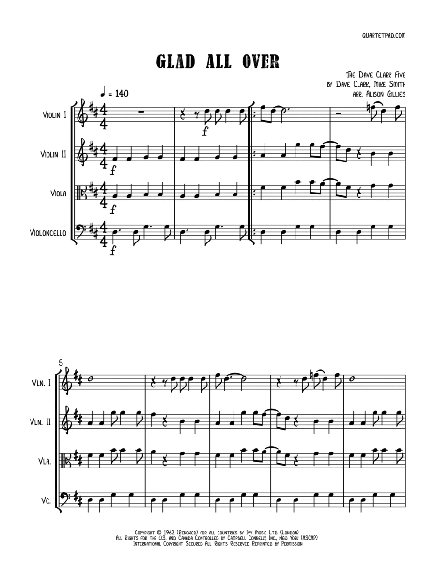 Glad All Over String Quartet scores gallery preview page 1