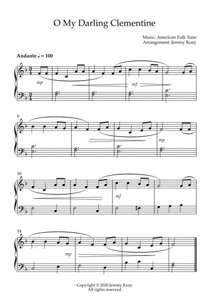O My Darling Clementine (beginner and early intermediate - solo piano) image number null