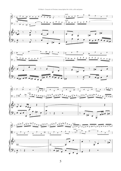 Concerto in D minor BWV 1043 (Double Concerto) by Johann Sebastian Bach, transcription for violin, cello and piano