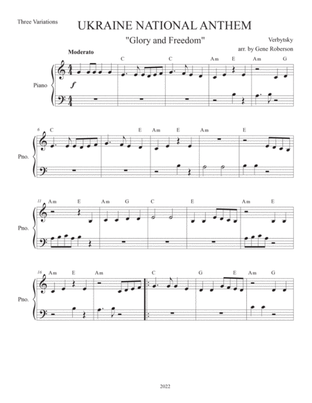 Ukraine National Anthem Three levels for Piano