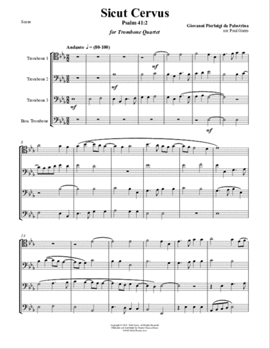 Sicut cervus, motet for Trombone Quartet Trombone Quartet scores gallery preview page 2