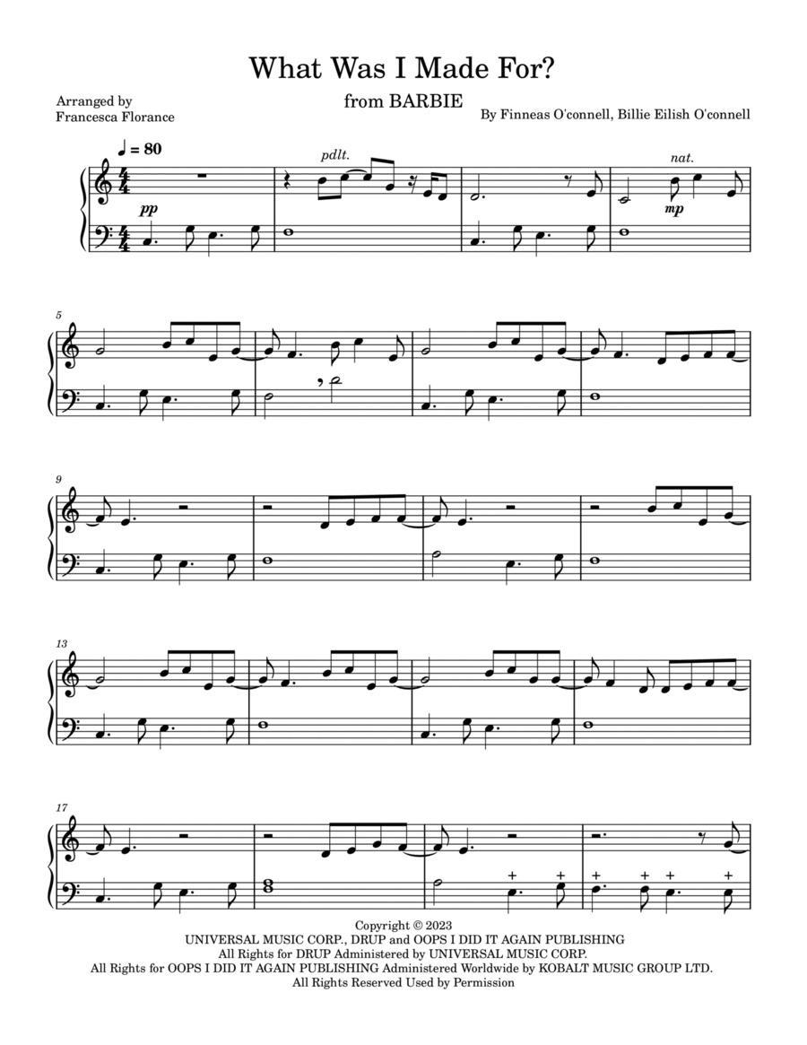 What Was I Made For? Celtic Harp scores gallery preview page 1