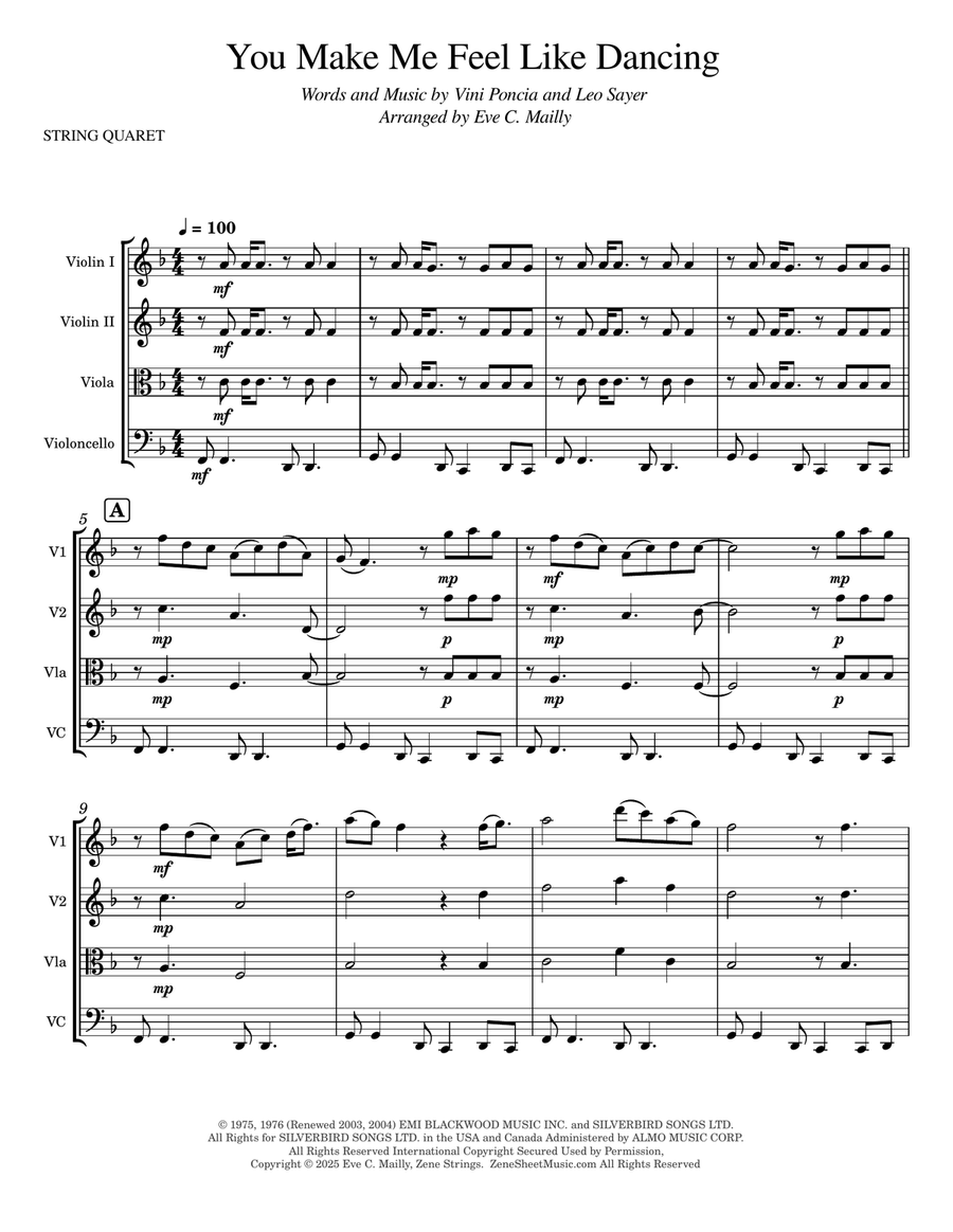 You Make Me Feel Like Dancing String Quartet scores gallery preview page 1