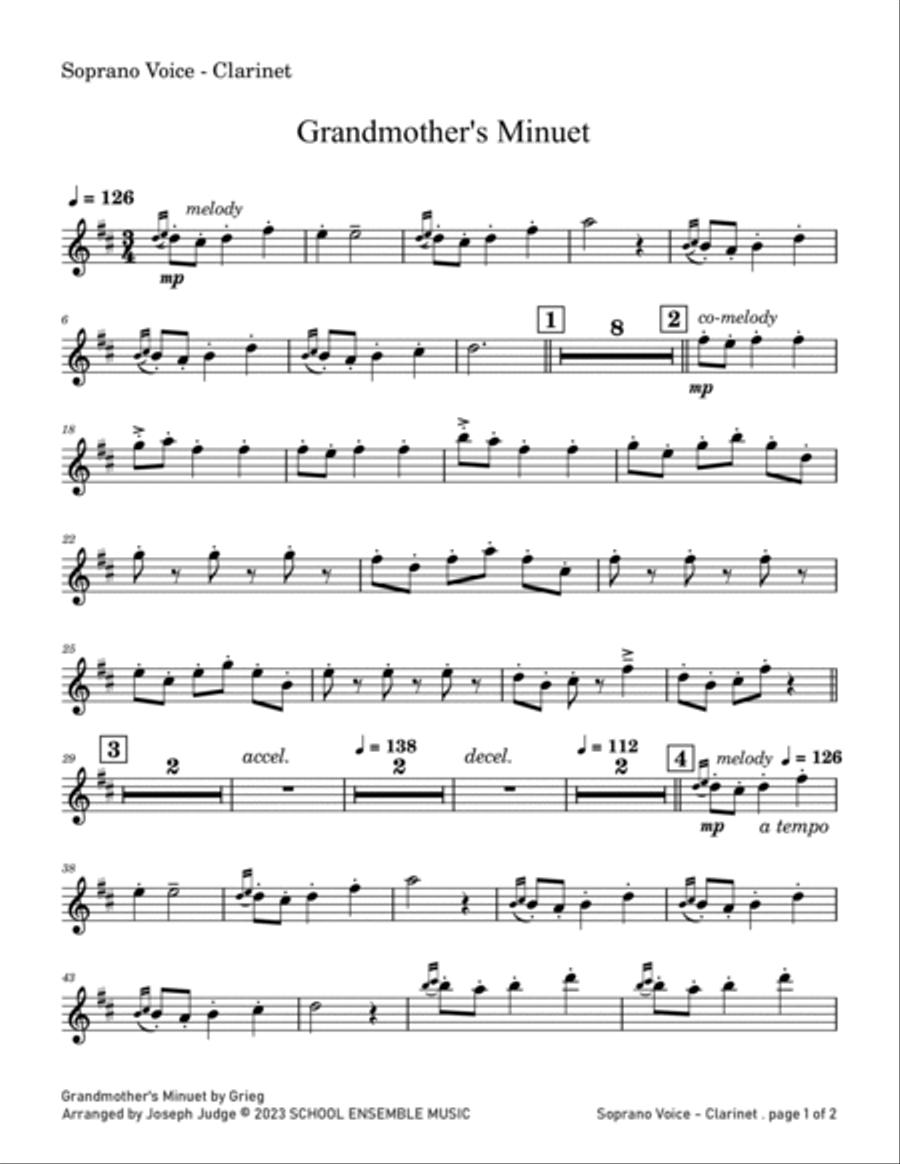 Grandmother's Minuet by Grieg for Clarinet Quartet in Schools Clarinet Quartet scores gallery preview page 5