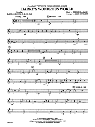 Harry's Wondrous World (from Harry Potter and the Chamber of Secrets): (wp) 2nd B-flat Trombone T.C.