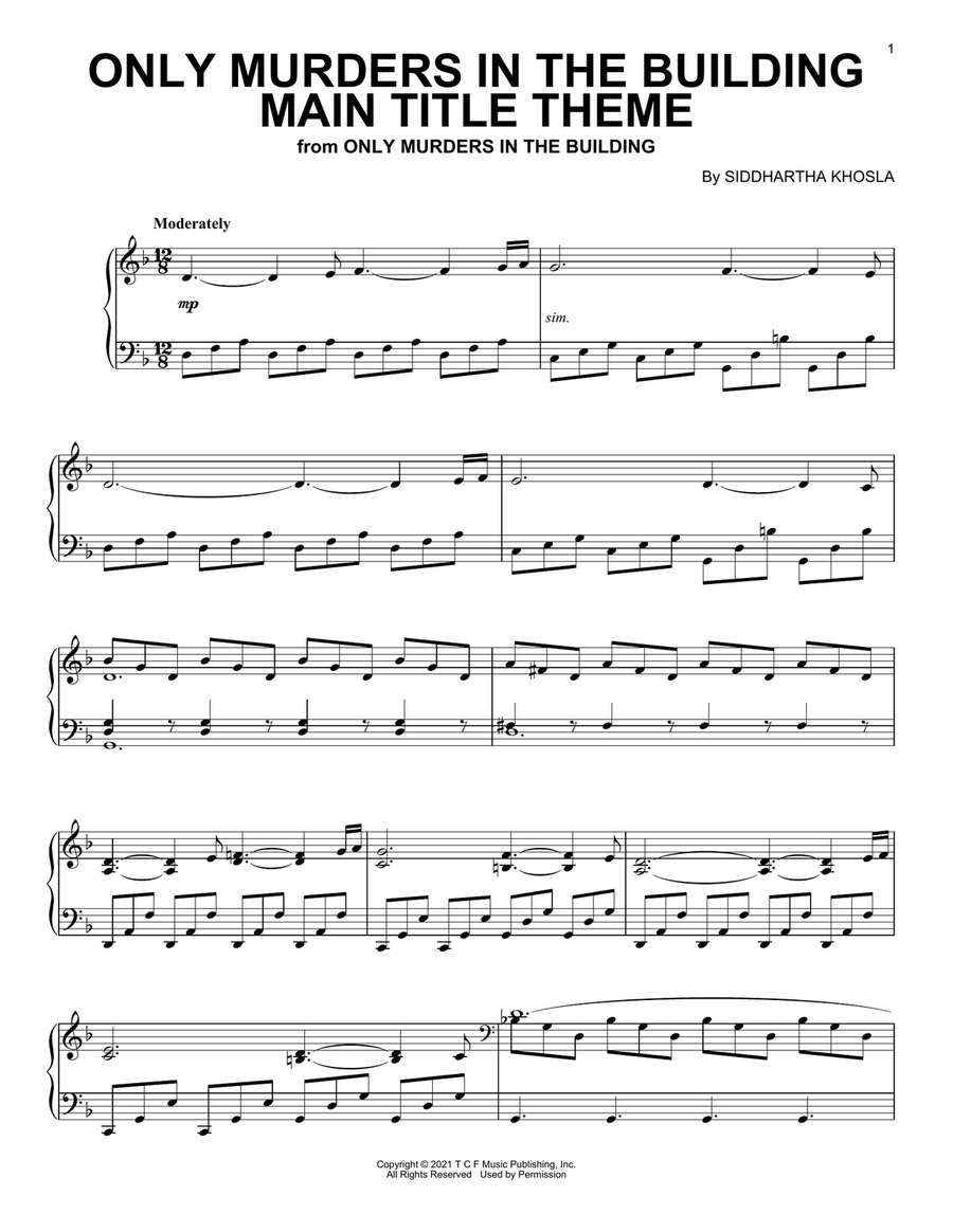 Only Murders In The Building (Main Title Theme) Piano Solo scores gallery preview page 1