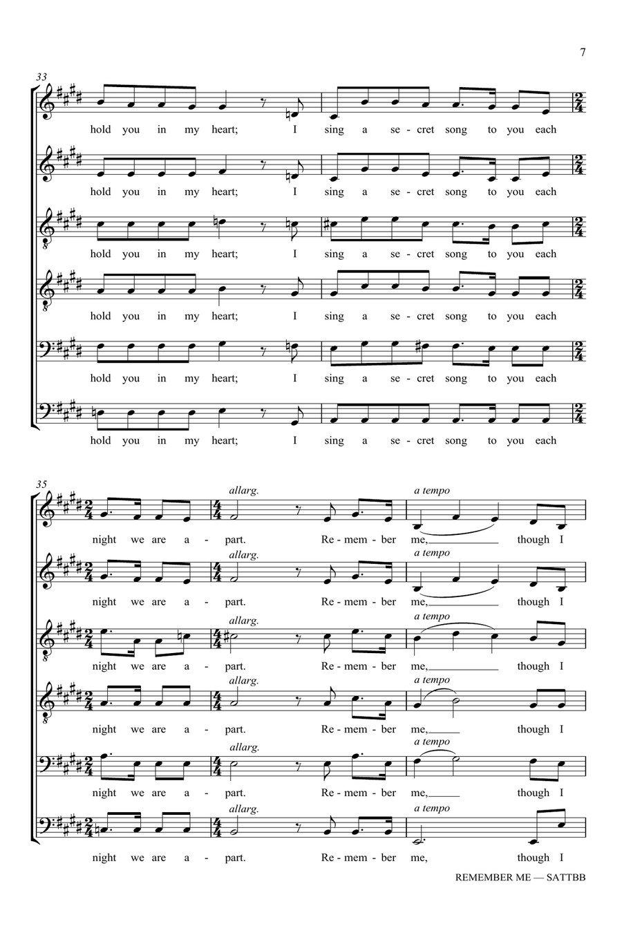Remember Me (Ernesto de la Cruz) (from Coco) (arr. Jim Clements) 4-Part scores gallery preview page 7
