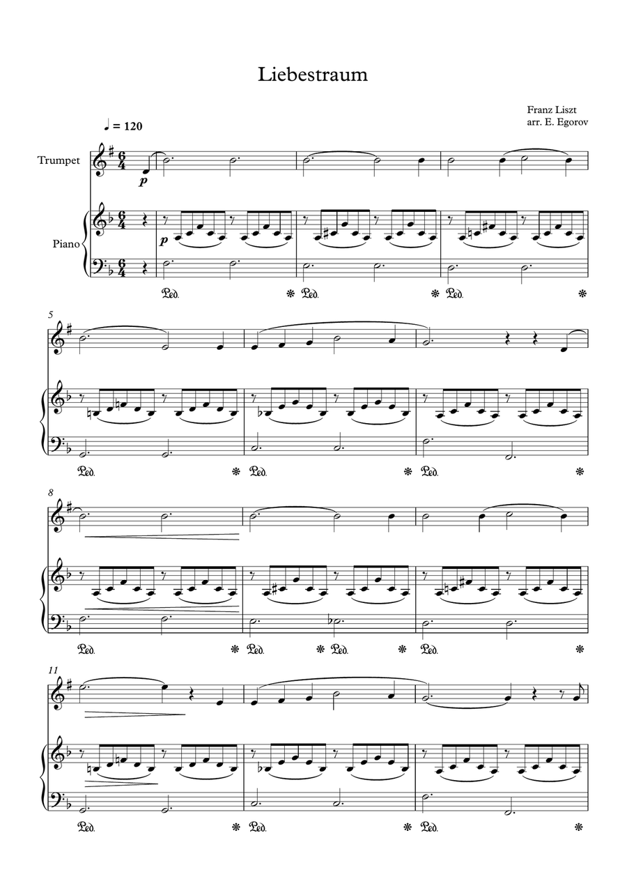 Liebestraum (Dream Of Love), Franz Liszt, For Trumpet & Piano Trumpet Solo scores gallery preview page 1