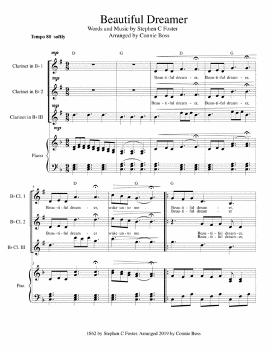 Beautiful Dreamer Key of F Bb Clarinet Trio Clarinet Trio scores gallery preview page 1