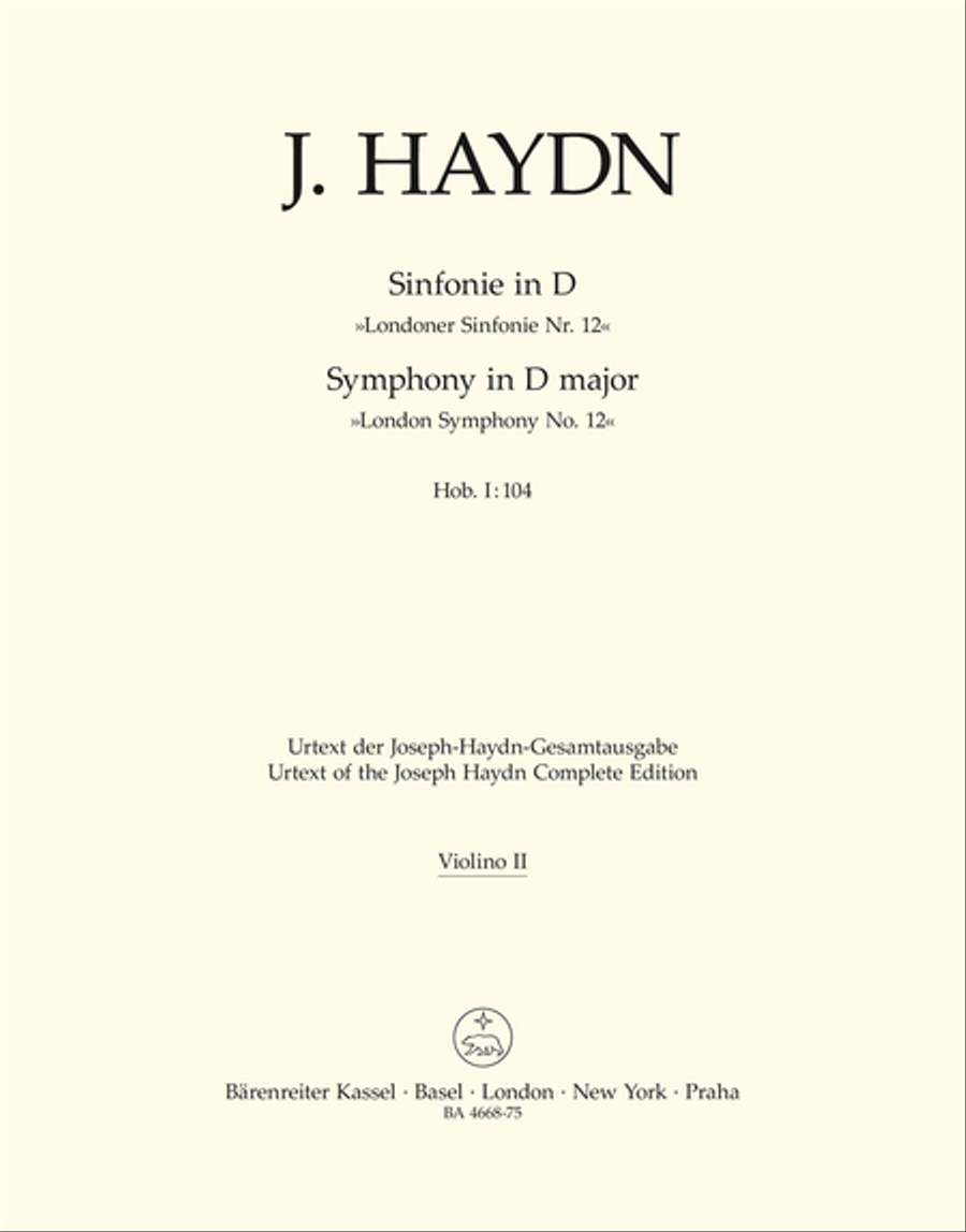 Symphony D major Hob. I:104 'London Symphony, No. 12' Violin scores gallery preview page 1