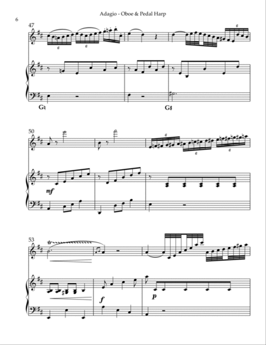 Adagio Religioso, K622, Duet for Oboe & Pedal Harp Oboe scores gallery preview page 6