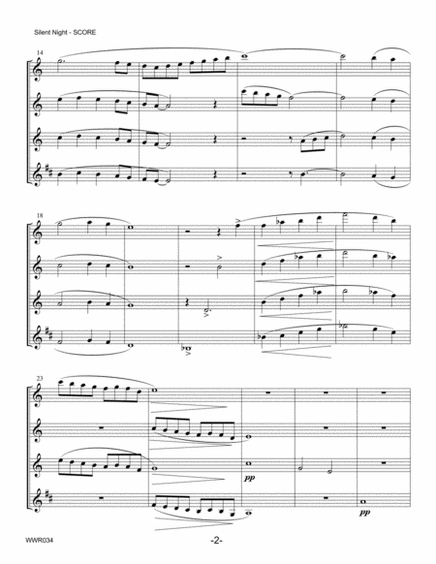 SILENT NIGHT - unaccompanied WOODWIND QUARTET (2 Flutes, Oboe & Clarinet) image number null