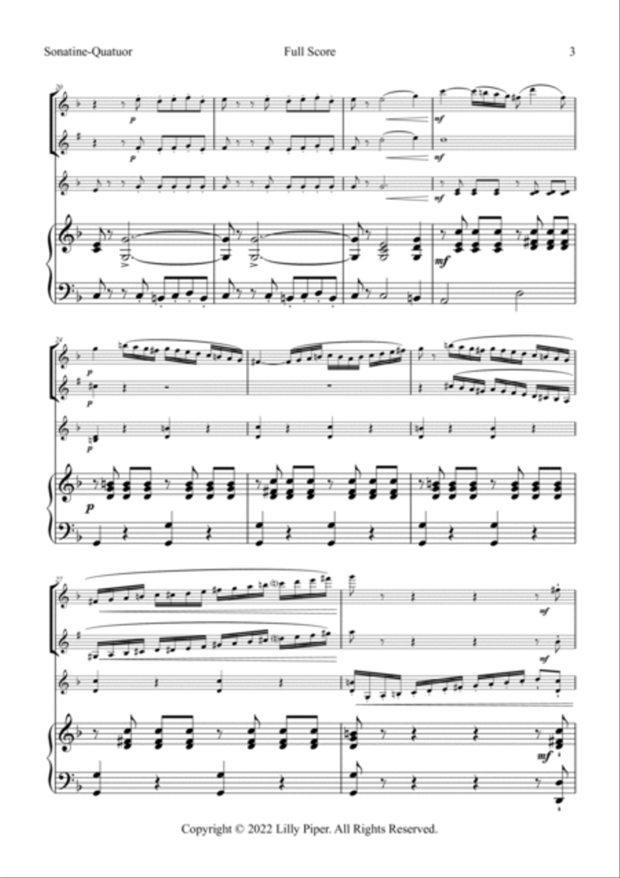 Sonatine-Quatuor for flute, clarinet, violin, and piano Chamber Music scores gallery preview page 3