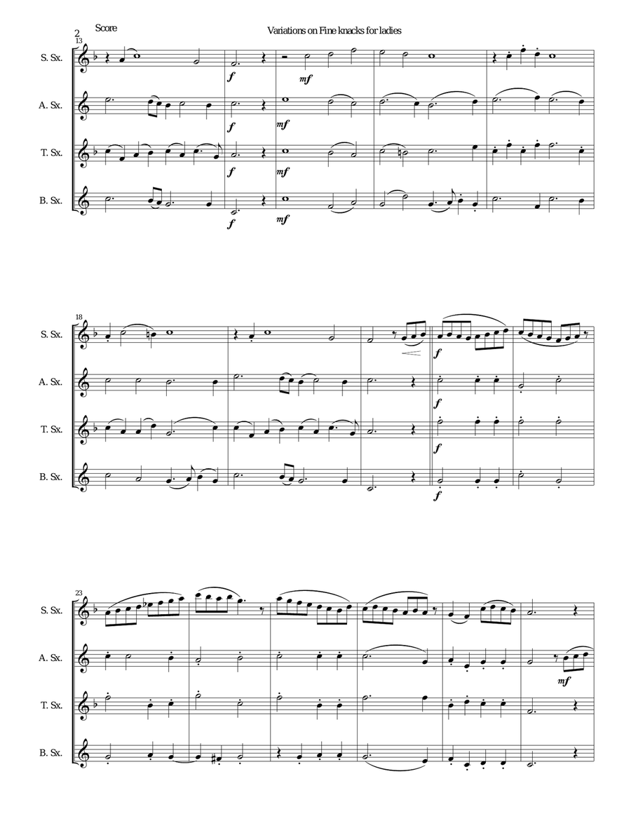 Fine knacks for ladies (with variations) - for saxophone quartet Saxophone Quartet scores gallery preview page 2