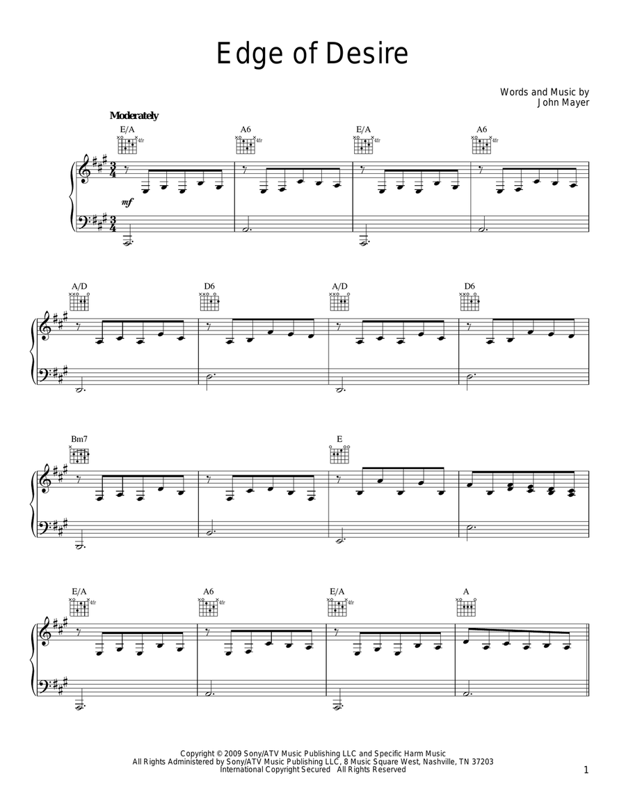 Edge Of Desire Piano, Vocal, Guitar scores gallery preview page 1
