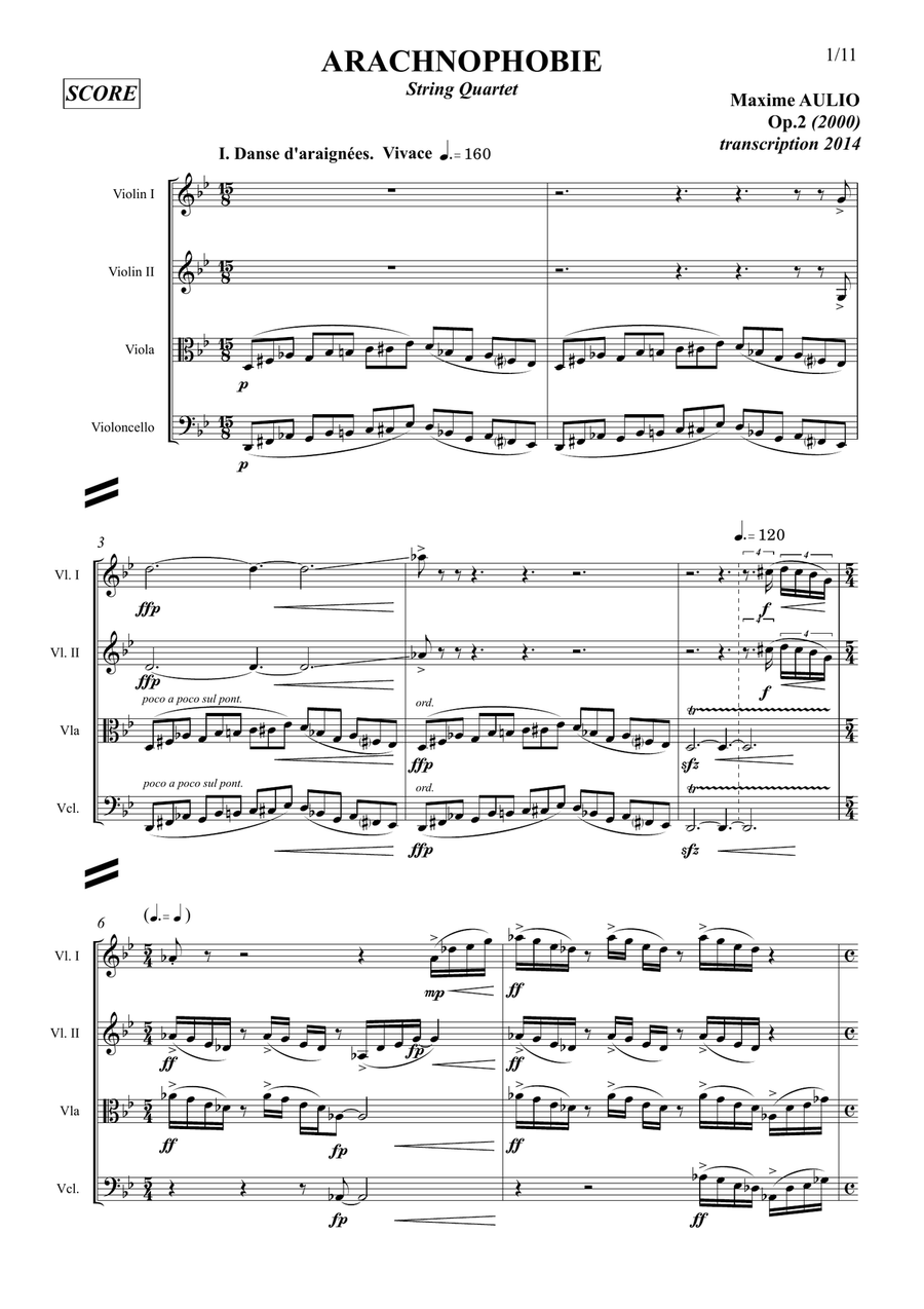 Arachnophobia, for string quartet - score String Quartet scores gallery preview page 1