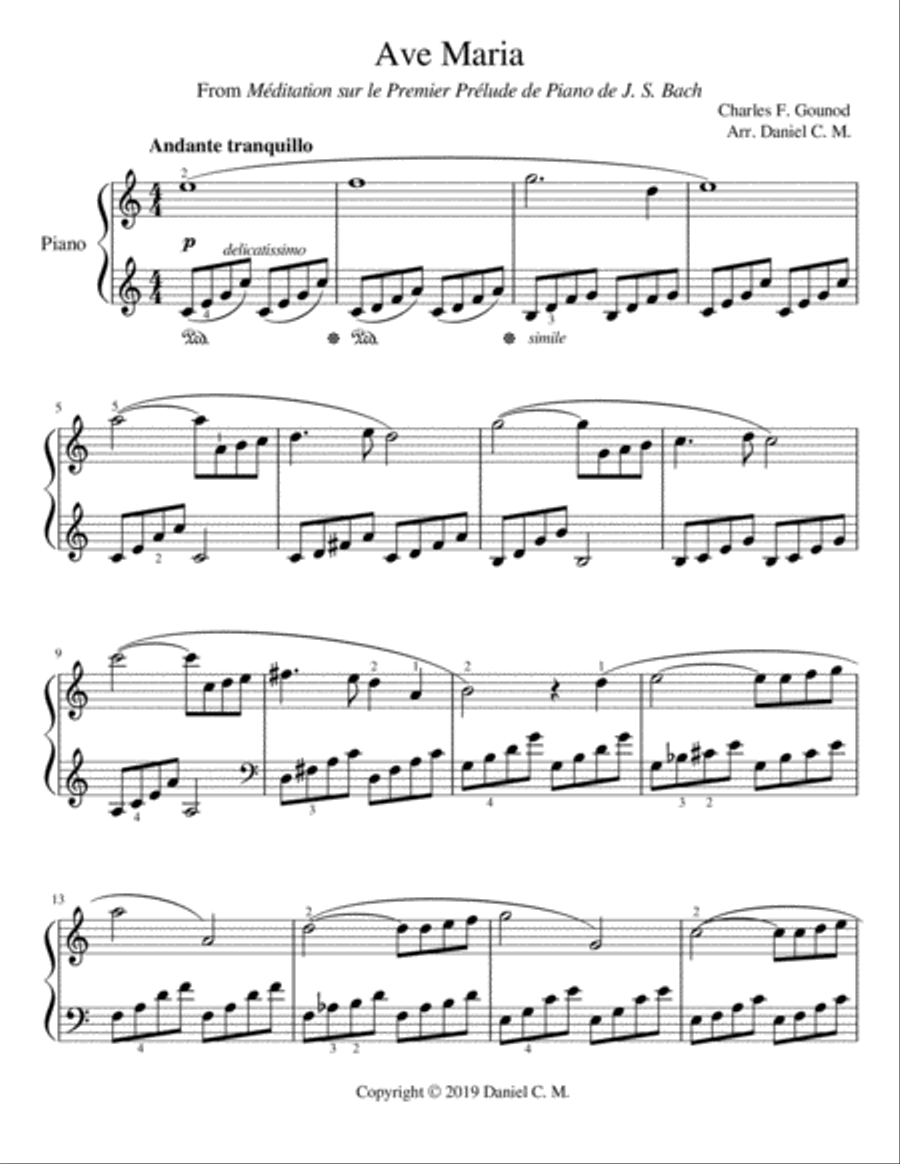 Ave Maria by Bach and Gounod for piano (easy) Piano Solo scores gallery preview page 1