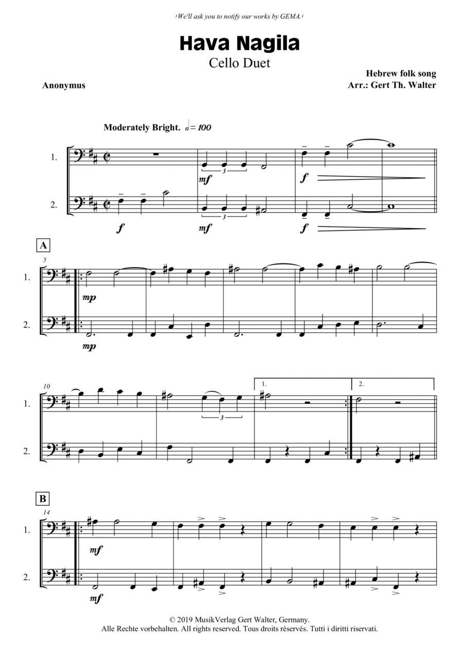 Hava Nagila String Duet scores gallery preview page 1