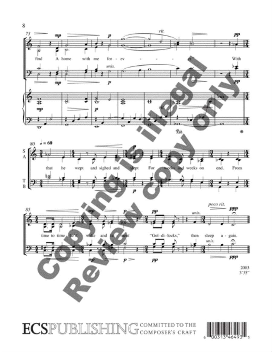 Not About Cheese: 2. Baby Bear's Lament 4-Part scores gallery preview page 5