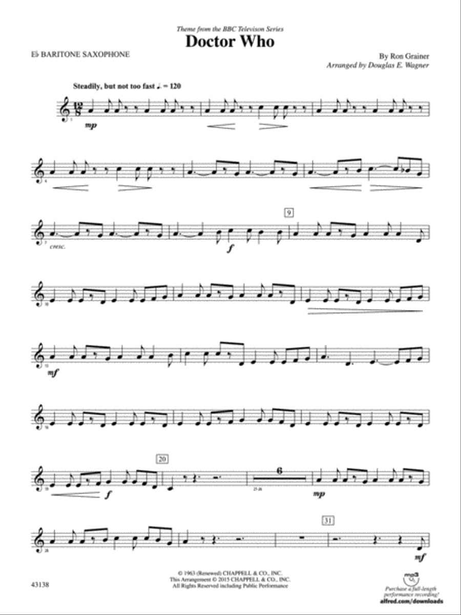 Doctor Who: E-flat Baritone Saxophone Concert Band scores gallery preview page 1