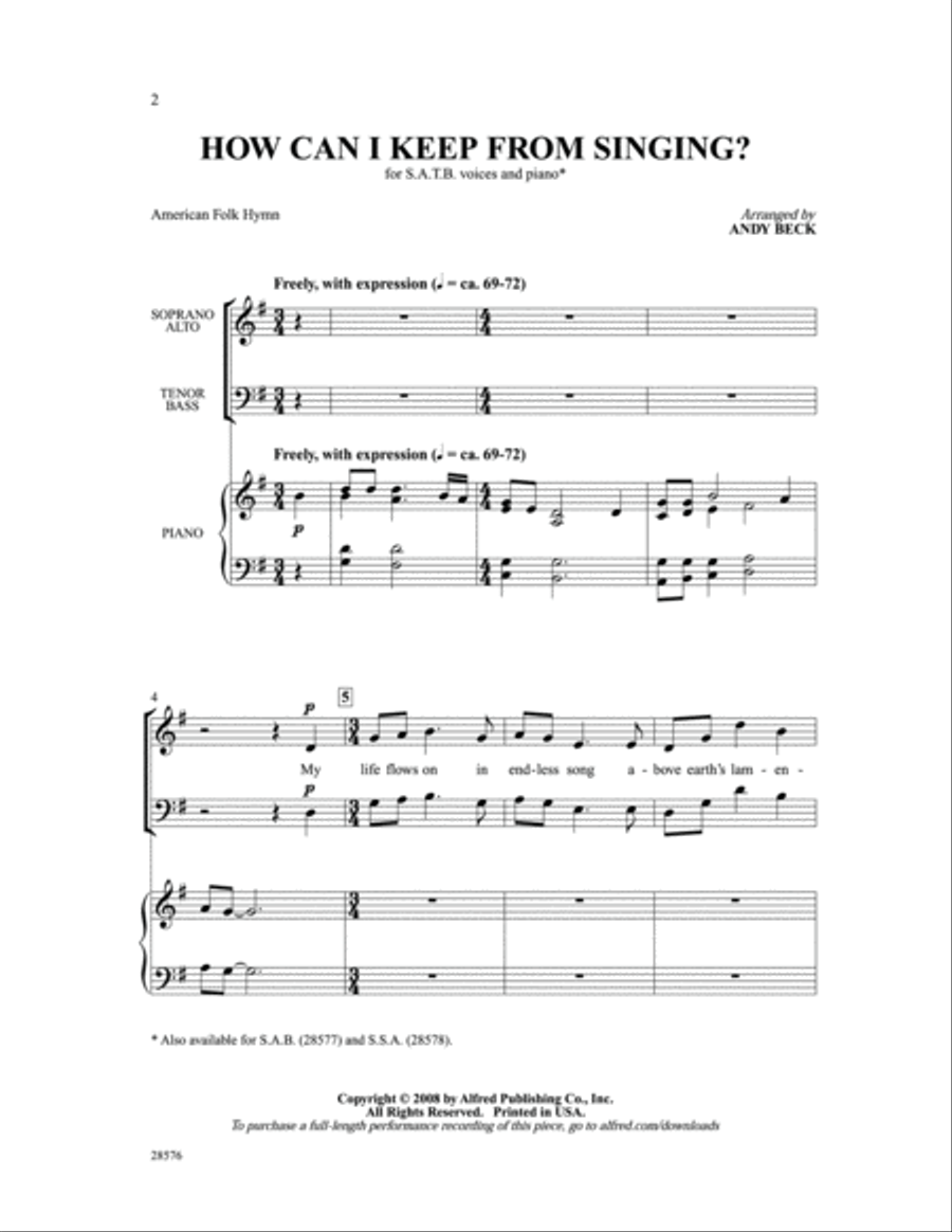 How Can I Keep from Singing? 4-Part scores gallery preview page 2