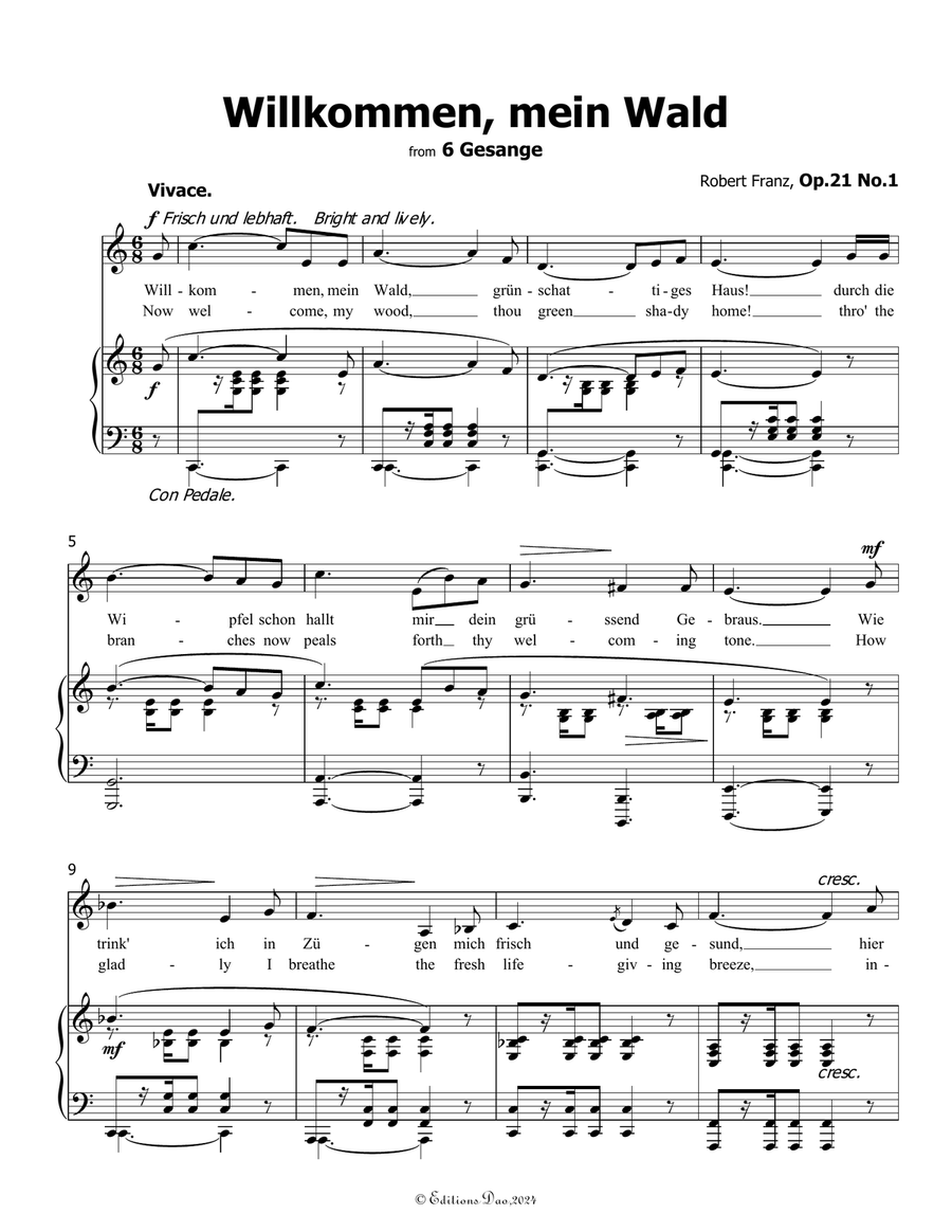 Willkommen, mein Wald, by Robert Franz, in C Major Voice scores gallery preview page 3