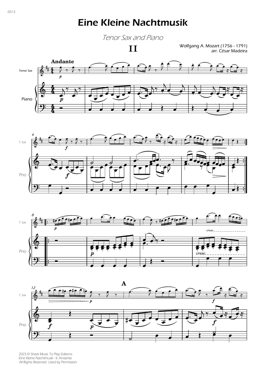 Eine Kleine Nachtmusik (2 mov.) - Tenor Sax and Piano (Full Score and Parts) Tenor Saxophone scores gallery preview page 3