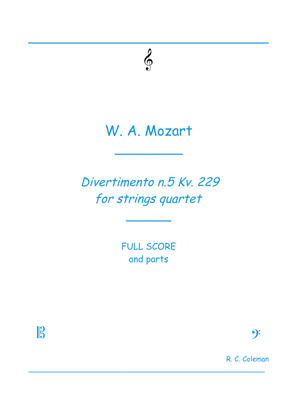 Book cover for Mozart Divertimento kv. 229 n5 for string quartet