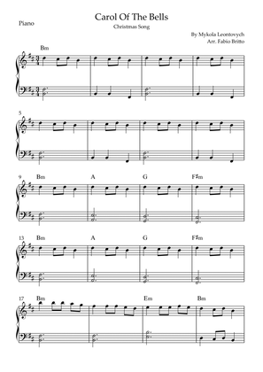 Carol Of The Bells (Christmas Song) for Easy Piano Solo with Chords (D/Bm)
