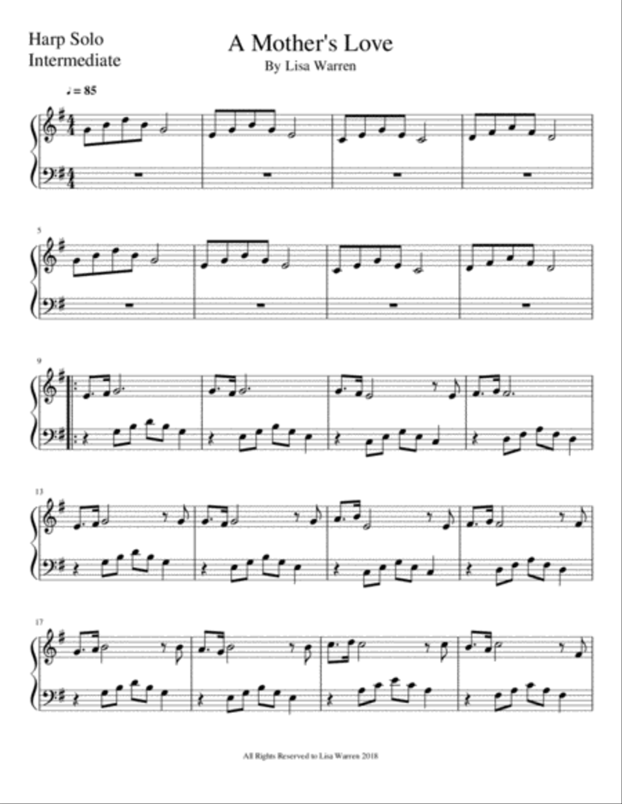 A Mother's Love - Intermediate Harp scores gallery preview page 1