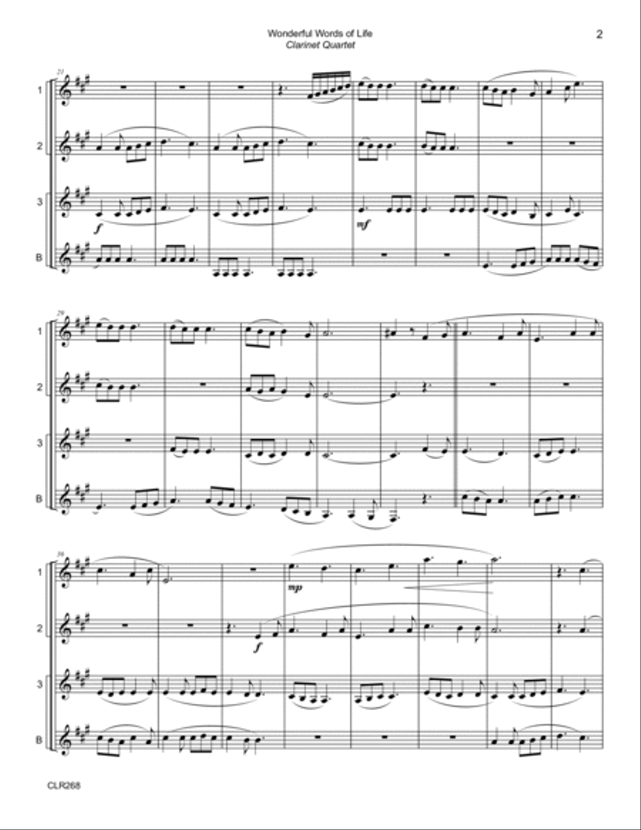 WONDERFUL WORDS OF LIFE with How Firm a Foundation - CLARINET QUARTET (unaccompanied) Clarinet Quartet scores gallery preview page 2