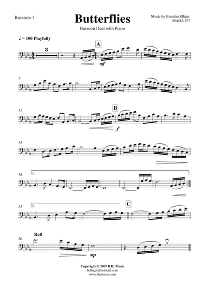 Butterflies - Bassoon Duet with Piano Accompaniment Score and Parts PDF image number null