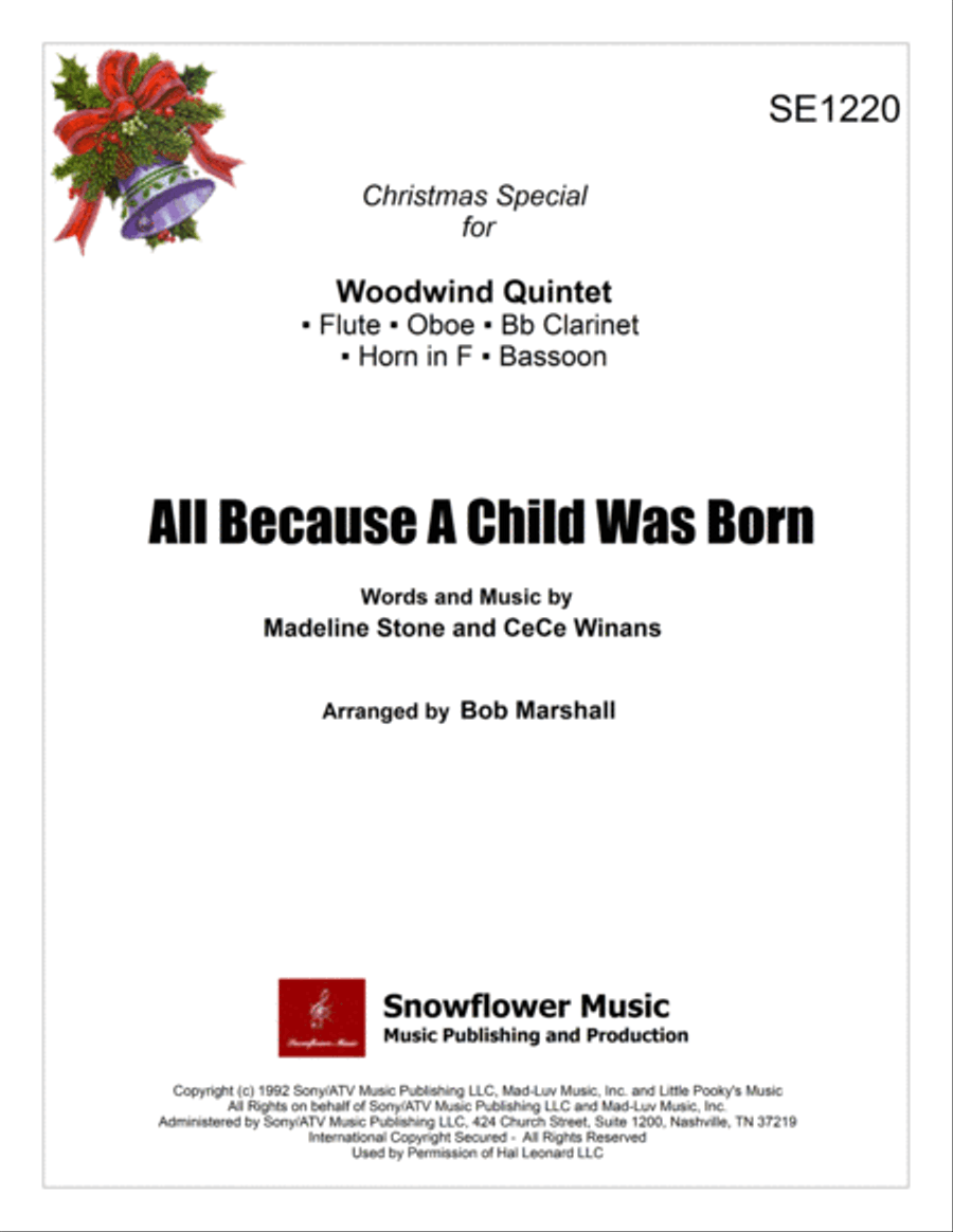 All Because A Child Was Born Woodwind Quintet scores gallery preview page 1