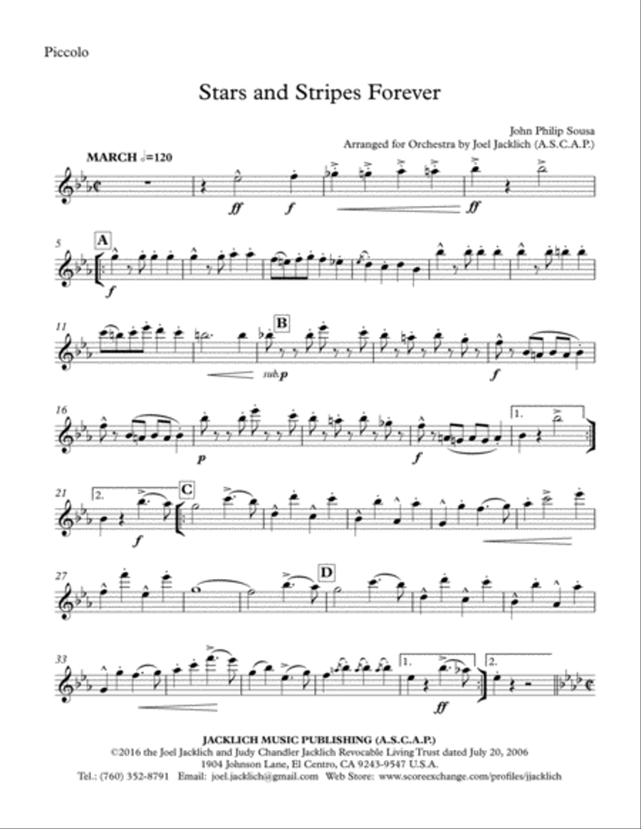 Stars and Stripes Forever (Orchestra and/or Concert Band, with optional Chorus) Letter Size 8.5