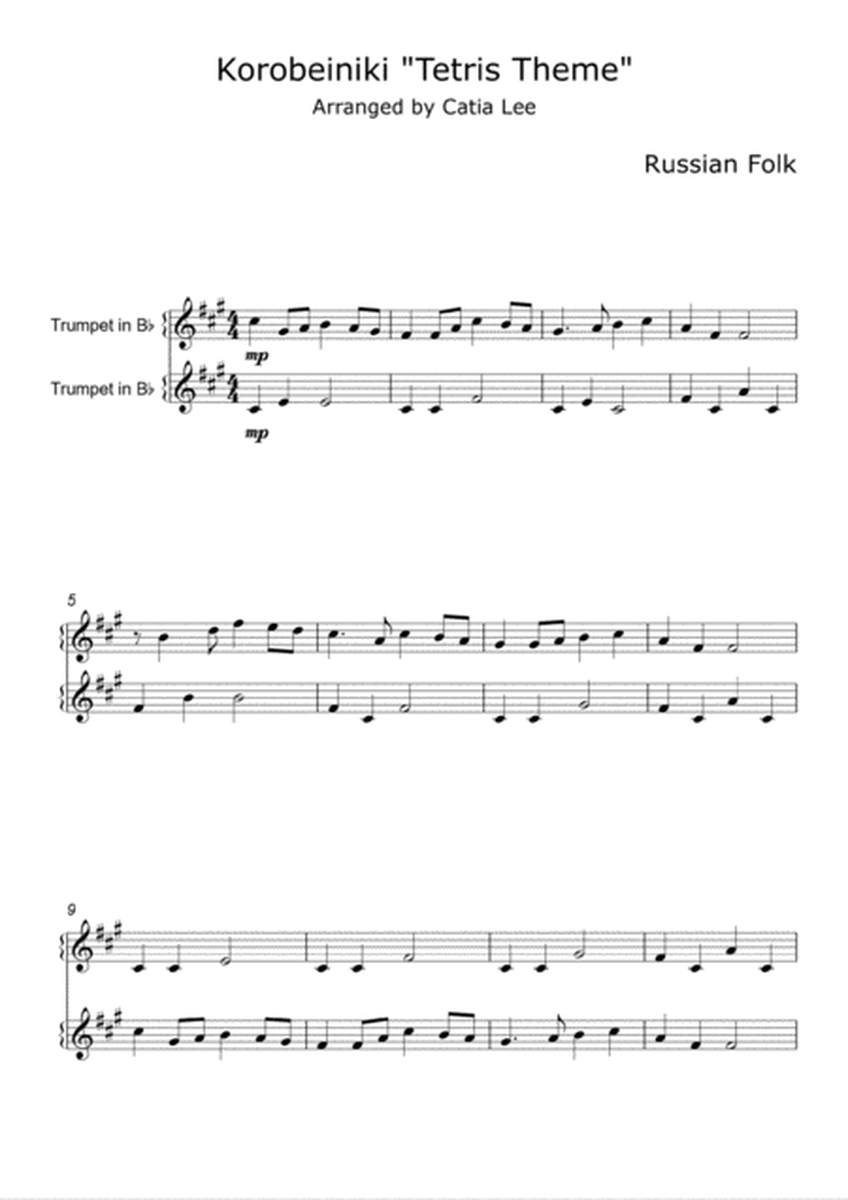 Korobeiniki Tetris theme for Trumpet Duet - A major image number null