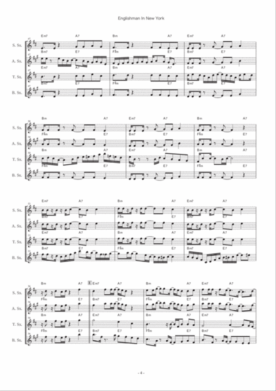 Englishman In New York Saxophone Quartet scores gallery preview page 4