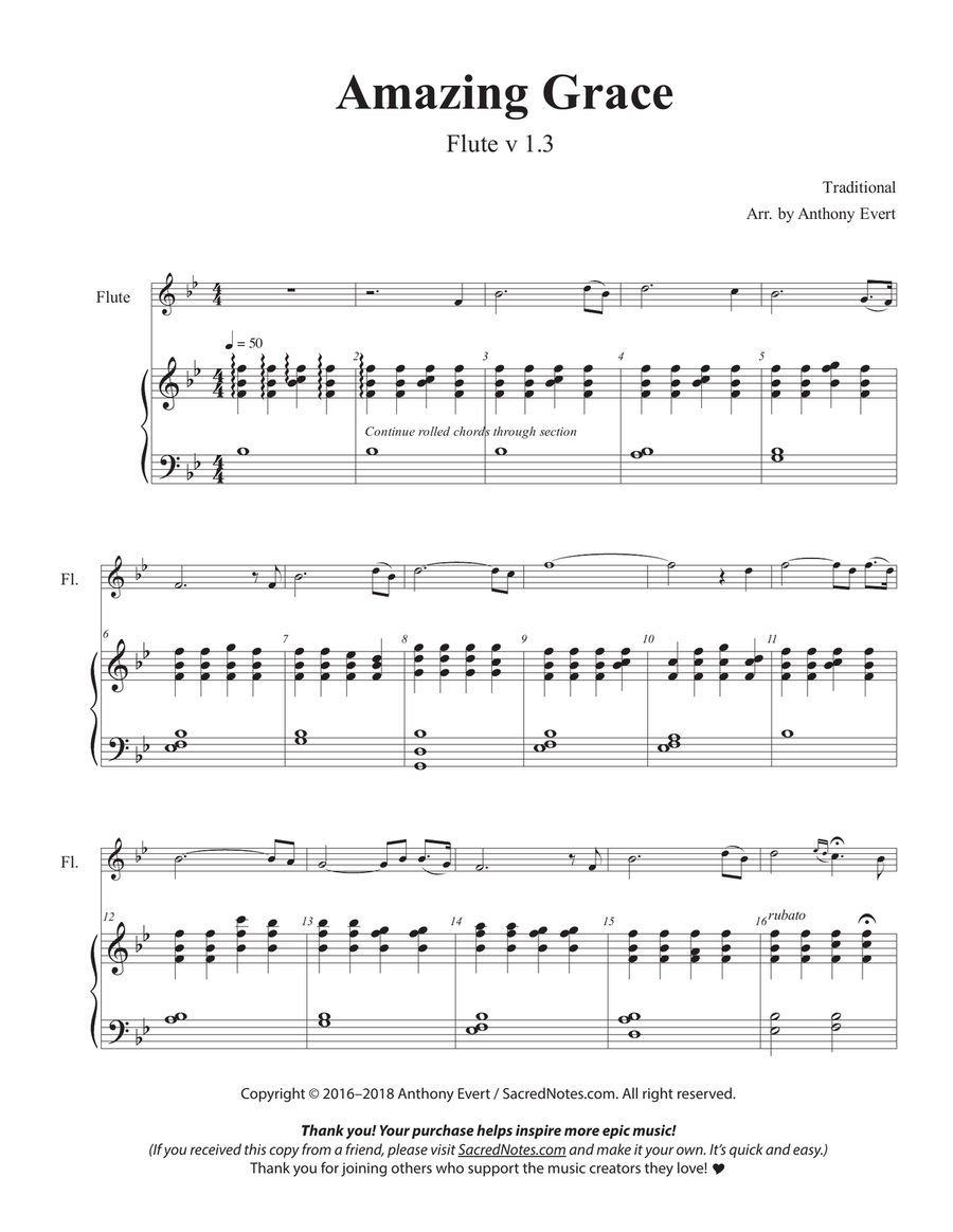 Amazing Grace-Flute & Piano Flute Solo scores gallery preview page 2
