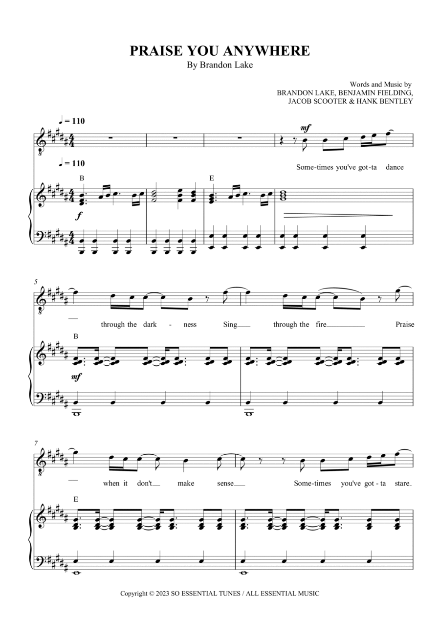 Praise You Anywhere Piano, Vocal, Guitar scores gallery preview page 1