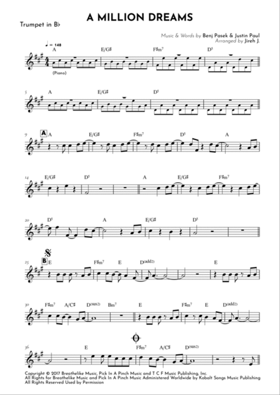 A Million Dreams B-Flat Trumpet scores gallery preview page 2