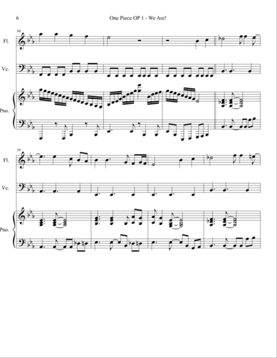 One Piece OP 1 - We Are Trio Flute Cello Piano Flute scores gallery preview page 6