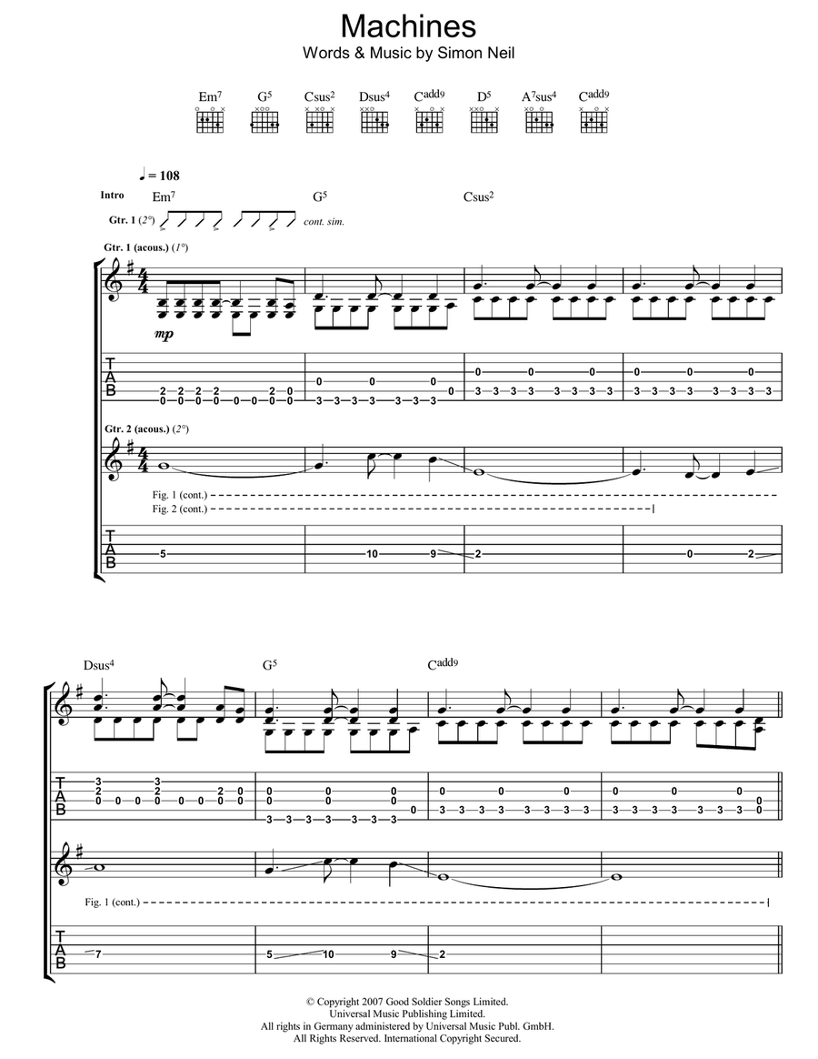 Machines Machines Guitar Tablature scores gallery preview page 1