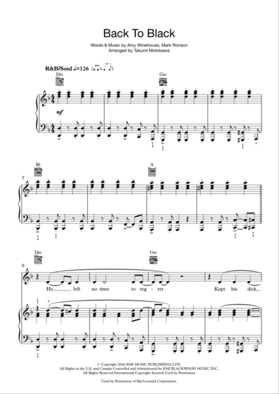 Back To Black Tenor Voice scores gallery preview page 1