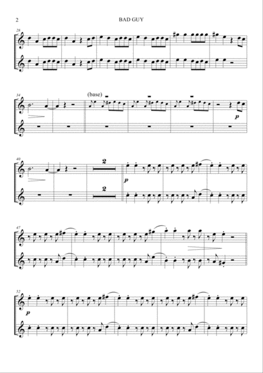 Bad Guy Woodwind Duet scores gallery preview page 2