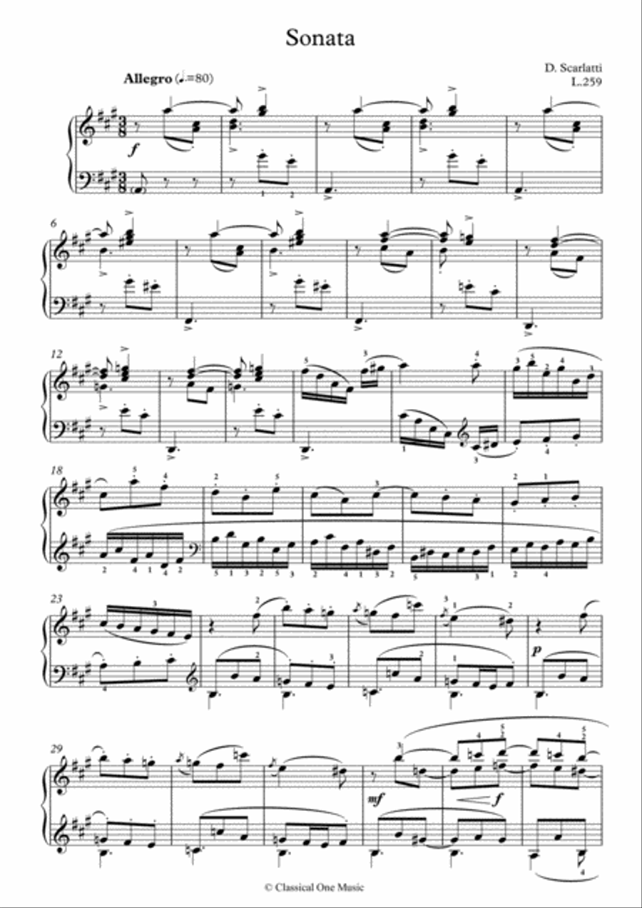 Scarlatti-Sonata in A-Major L.259 K.221(piano) Piano Solo scores gallery preview page 2