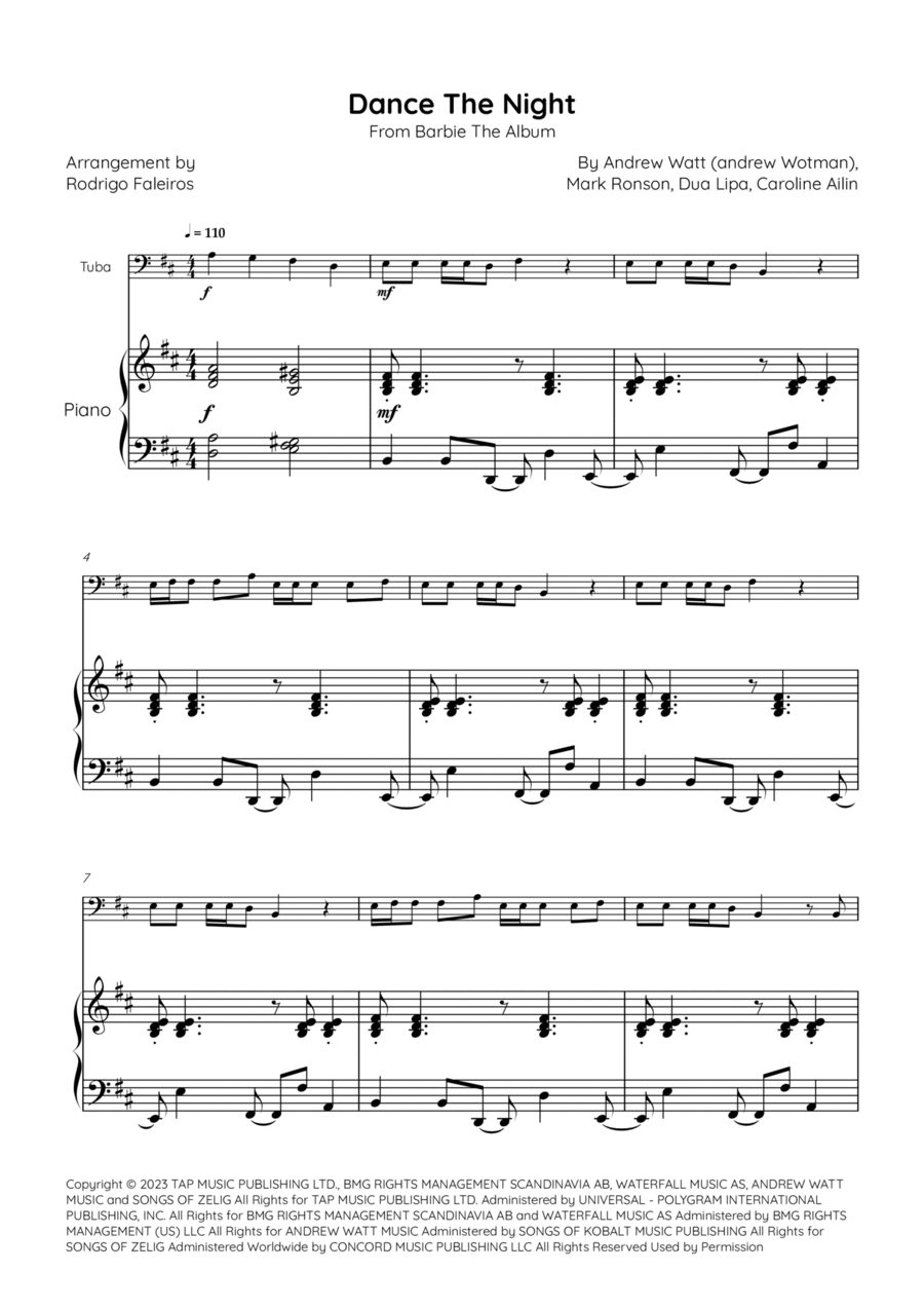 Dance The Night Piano scores gallery preview page 1