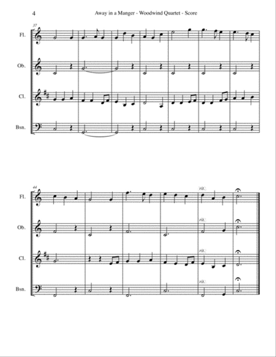Away in a Manger for Woodwind Quartet Woodwind Quartet scores gallery preview page 4