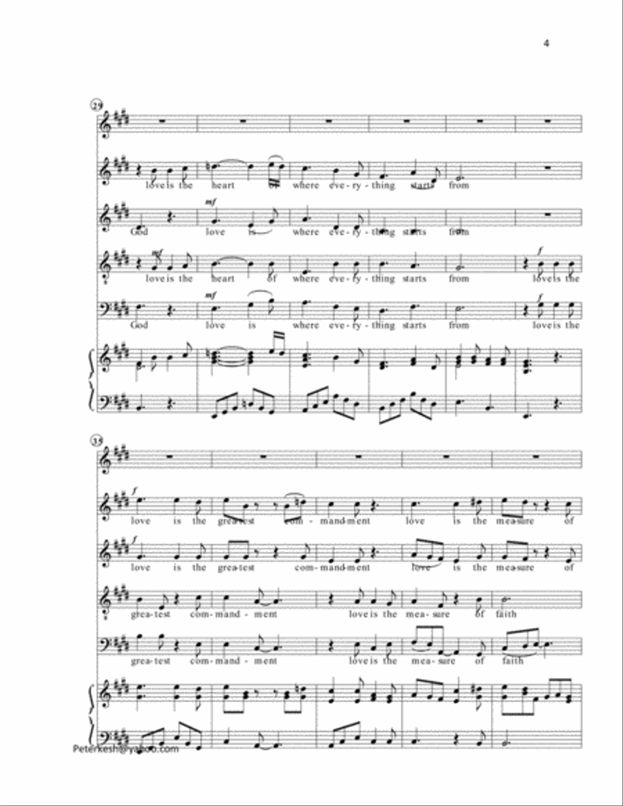 The Heart of Everything is an SATB composition emphasizing on the importance of love to your God and 4-Part scores gallery preview page 4