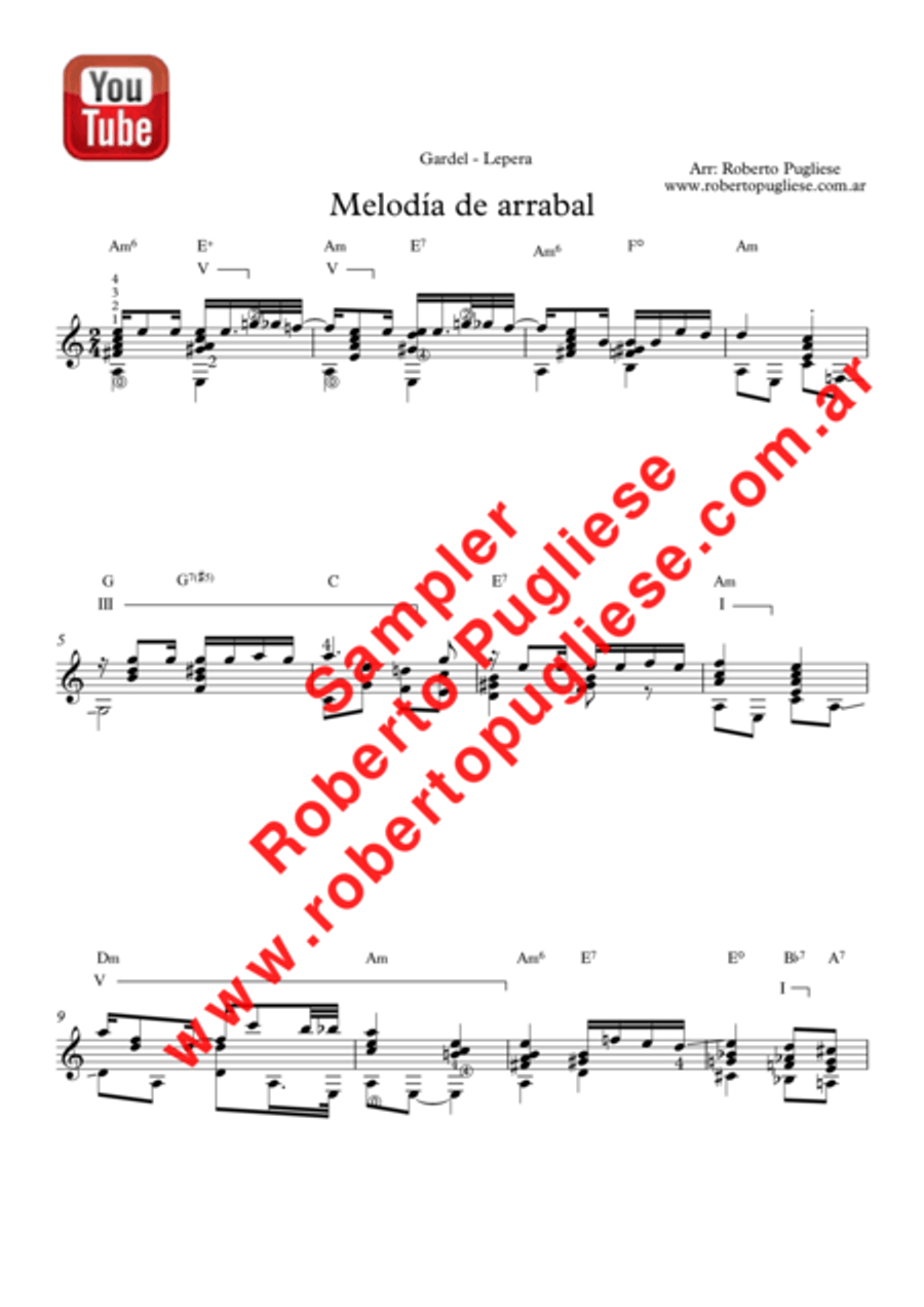 Melodia de arrabal - tango guitar by Roberto Pugliese Classical Guitar scores gallery preview page 3